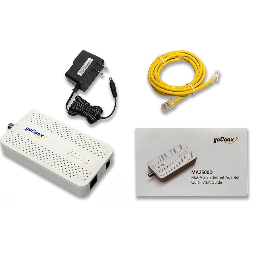 goCoax MoCA 2.5 Ethernet Adapter MA2500D White 2.5GbE Port High Speed Networking